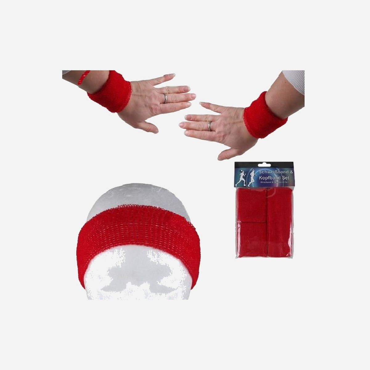 Set bandeau et bracelets éponge rouge 3 pièces