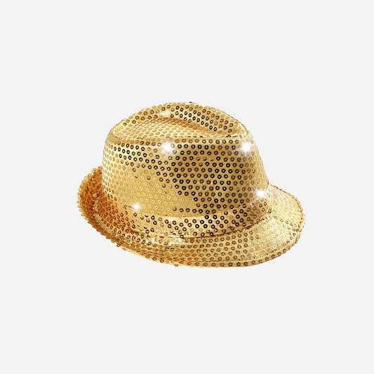 Chapeau trilby à sequins lumineux Led's or 12 cm