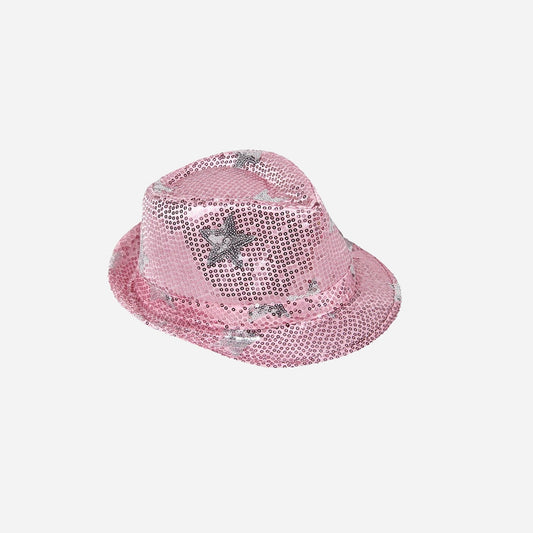 Chapeau trilby à sequins rose clair avec étoiles