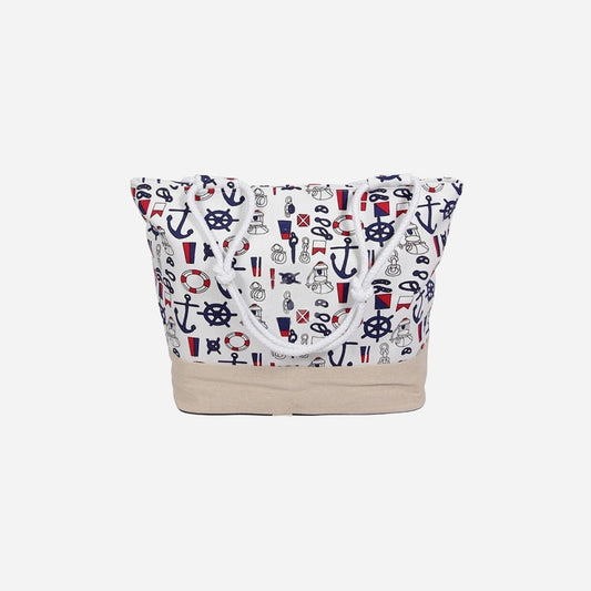 Sac de plage blanc avec motifs marins 50 × 35 cm