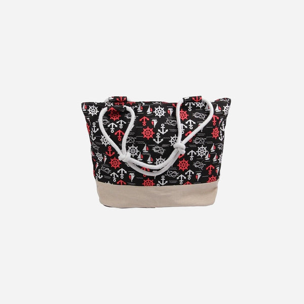 Sac de plage noir avec motifs marins 50 × 35 cm