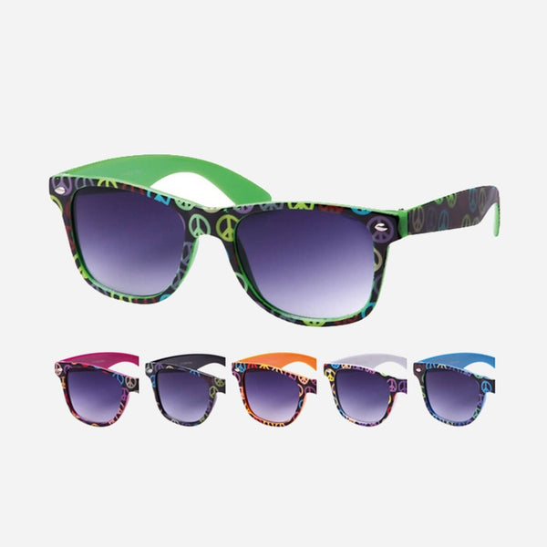 Lunettes de soleil rétro vintage motifs peace assorti V1102