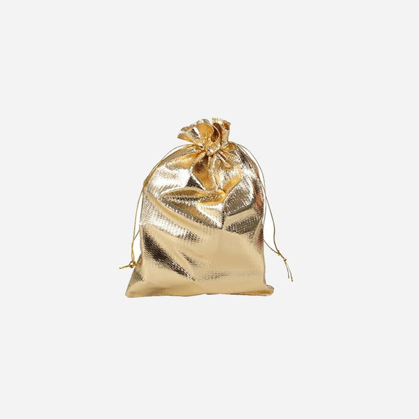 Sac cadeau métallisé avec ruban or 7x4.5 cm