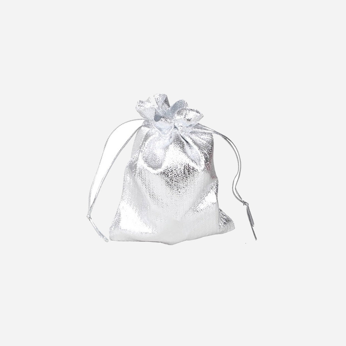 Sac cadeau métallisé avec ruban argent 7x4.5 cm