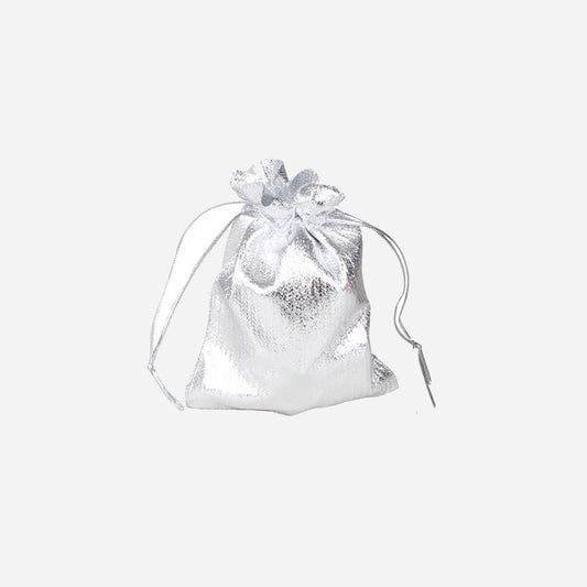 Sac cadeau métallisé avec ruban argent 7x4.5 cm