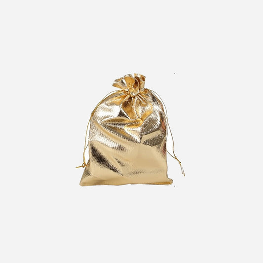 Sac cadeau métallisé avec ruban or 8.5x6.5 cm