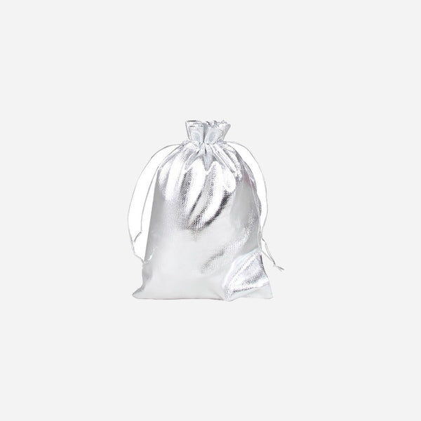 Sac cadeau métallisé avec ruban argent 8.5x6.5 cm