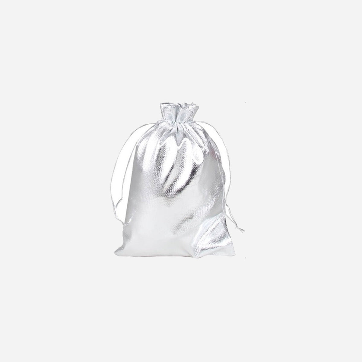 Sac cadeau métallisé avec ruban argent 12x9.5 cm