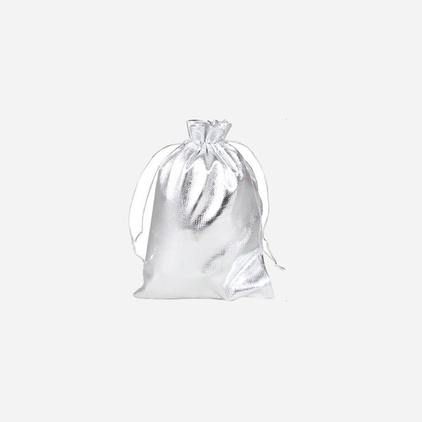 Sac cadeau métallisé avec ruban argent 12x9.5 cm