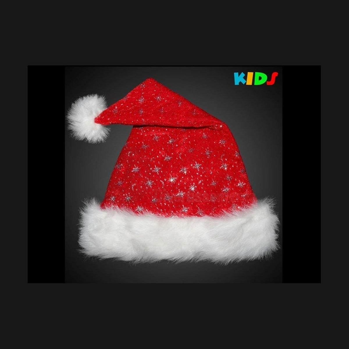 Bonnet de Noël paillettes et moumoute rouge enfant