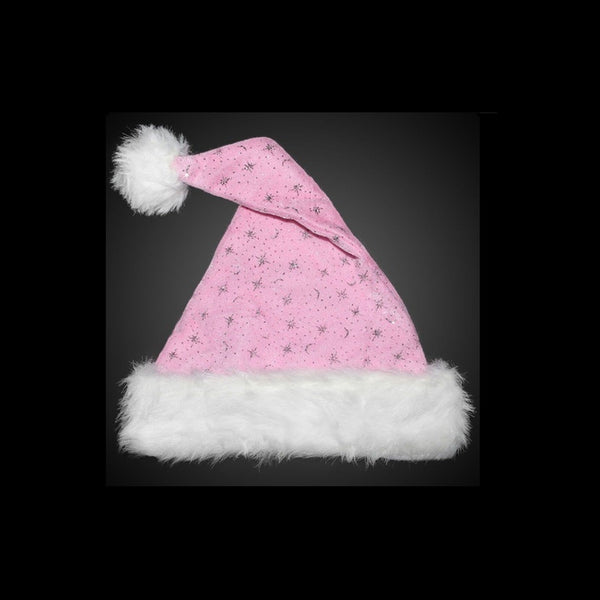 Bonnet de Noël paillettes et moumoute rose adulte