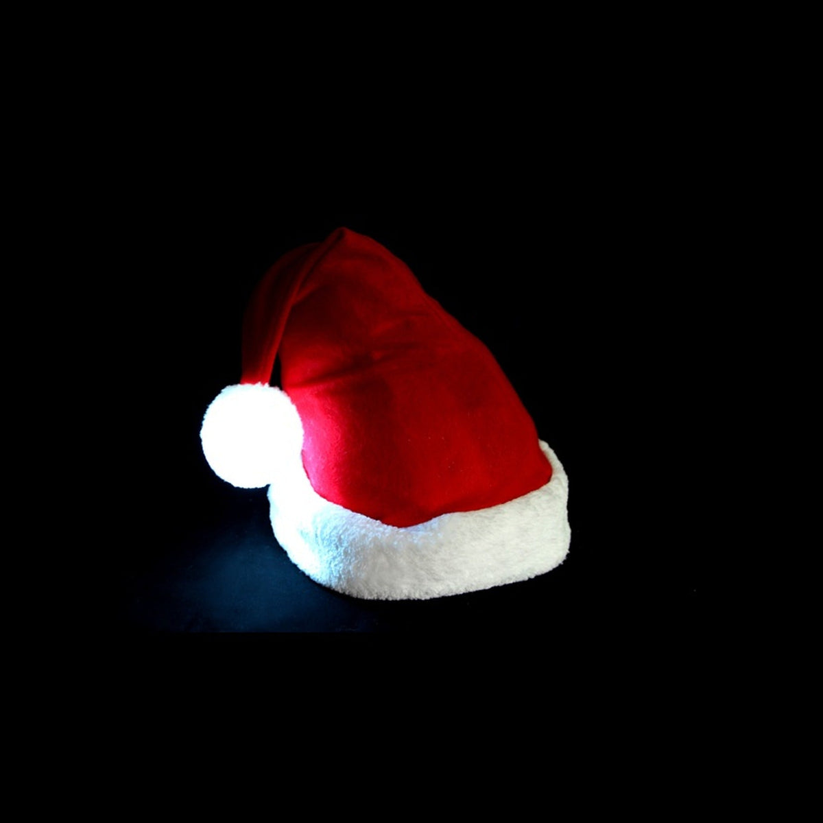 Bonnet de noël bordure peluche avec pompon étoile lumineuse