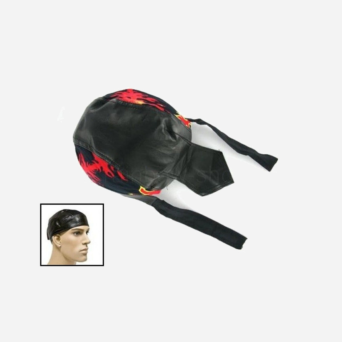 Zandana imitation cuir noir motif "Flamme" noir rouge jaune
