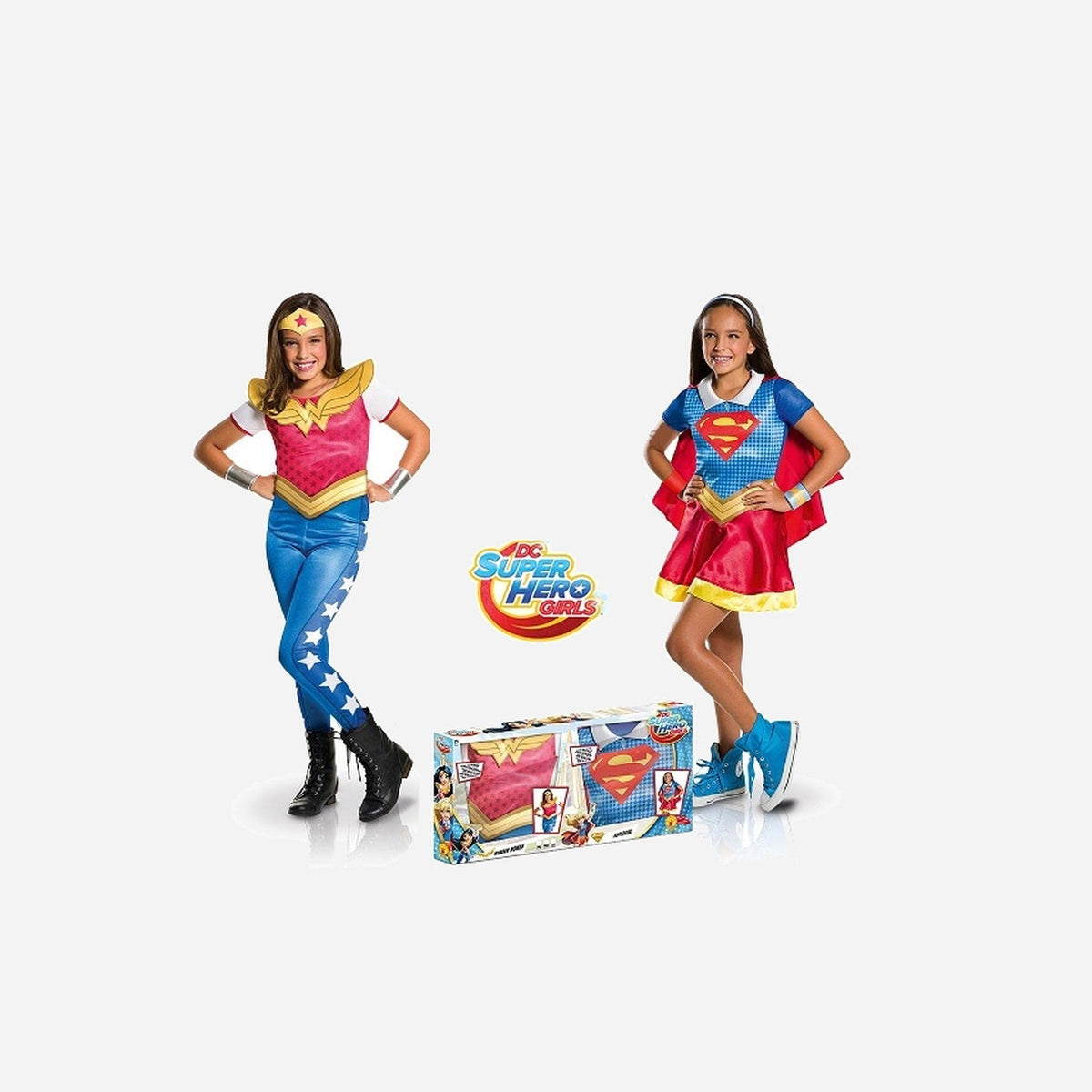 Pack déguisements Supergirl™+ Wonderwoman™ luxe enfant Taille L