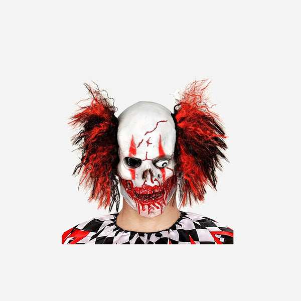 Masque latex crâne de clown sanglant avec cheveux adulte