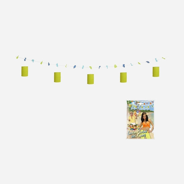 Guirlande avec 5 lanternes jaune verte et fleurs 3 m