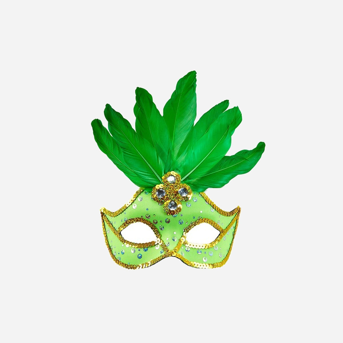Masque loup neon fluo vert avec plumes luxe adulte