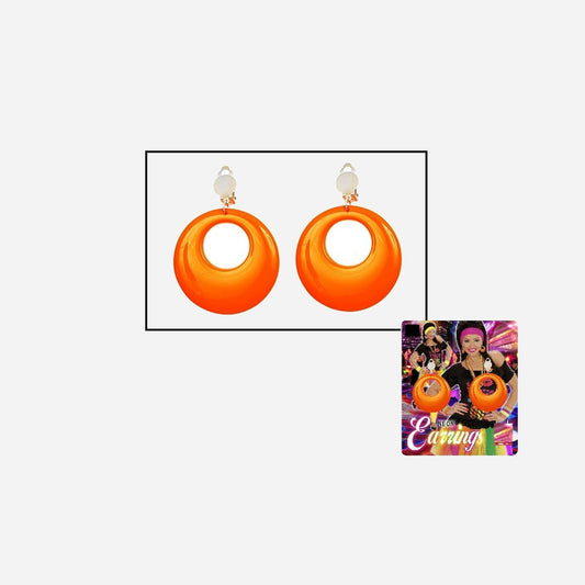 Paire de boucles d'oreilles neon fluo avec clips orange