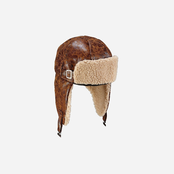 Chapeau/chapka d'aviateur avec peluche marron