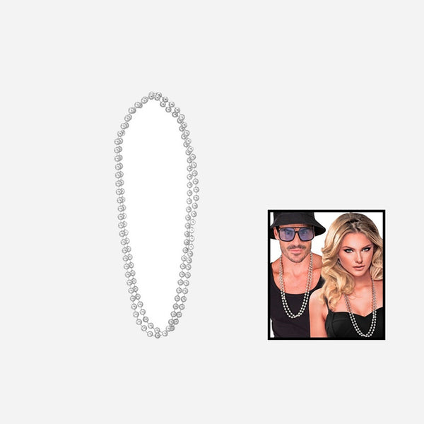 Lot de 2 colliers de perles en plastique argent 40 cm