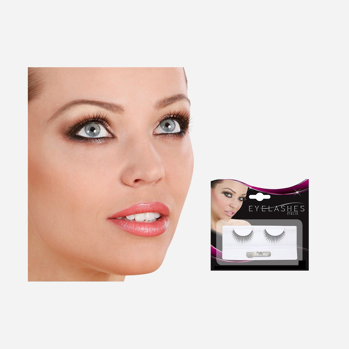 Faux cils longs noir avec tube de colle