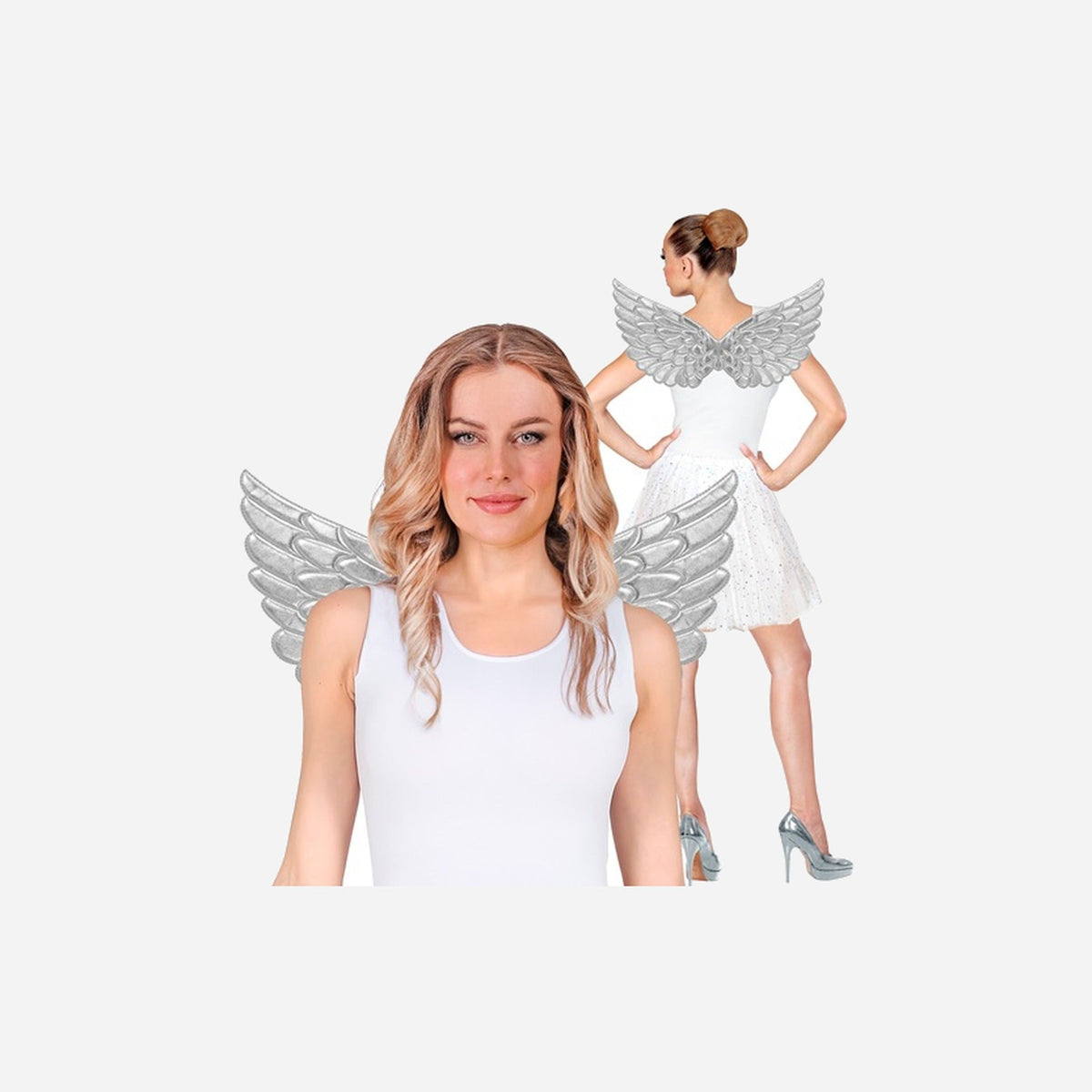 Ailes d'ange tissu synthétique argent 57 × 26 cm