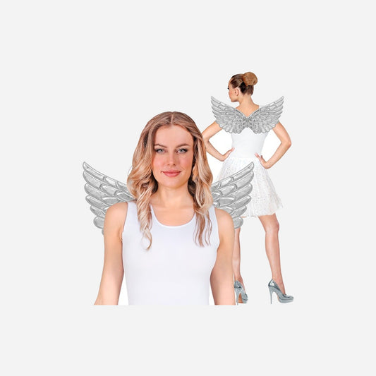 Ailes d'ange tissu synthétique argent 57 × 26 cm