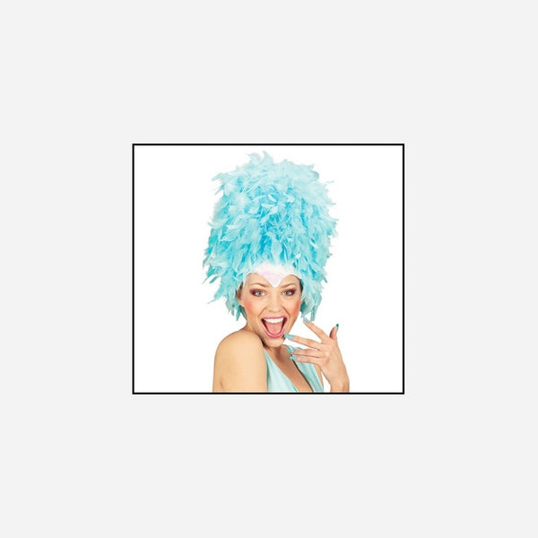 Coiffe carnaval de rio à plumes luxe turquoise
