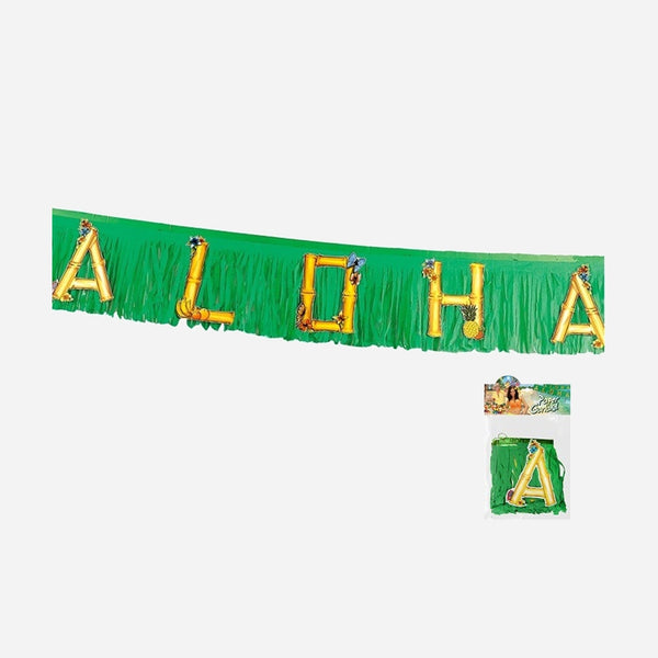 Guirlande motif "Aloha" sur fond vert 1,5 m