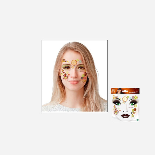 Carte tatouage motif "steampunk" adhésif glitter multicolore