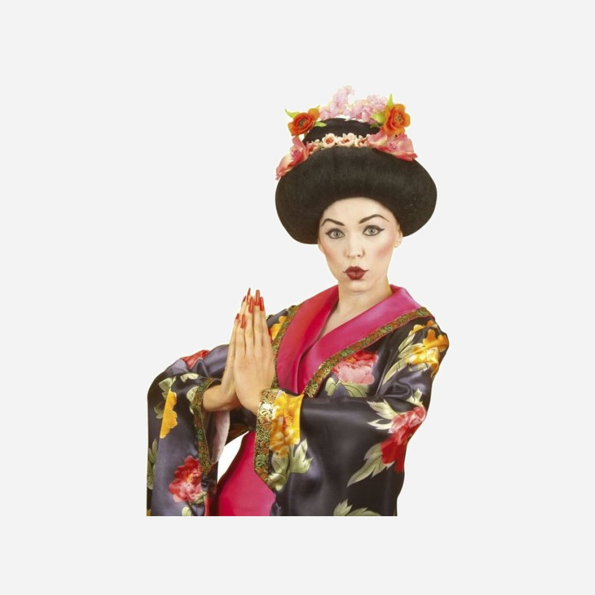 Perruque geisha avec fleurs luxe