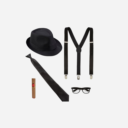 Set accessoires "Années Folles" borsalino noir adulte 5 pièces