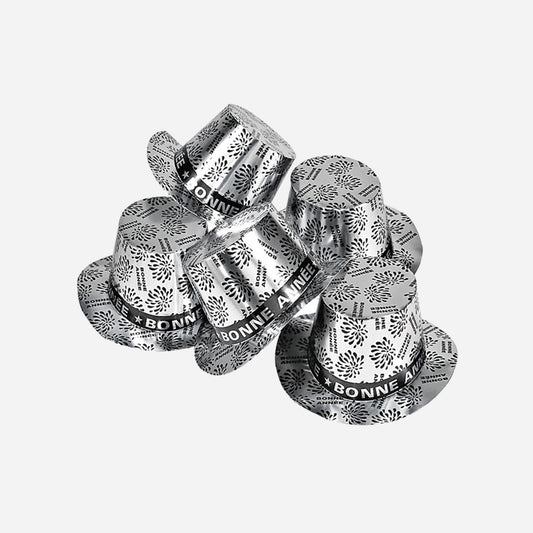 Chapeau haut de forme Bonne Année argent 12 cm