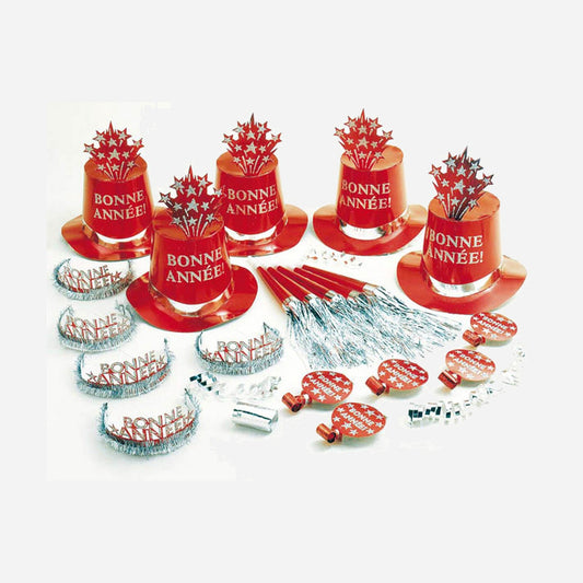 Kit party bonne année rouge pour 10 personnes