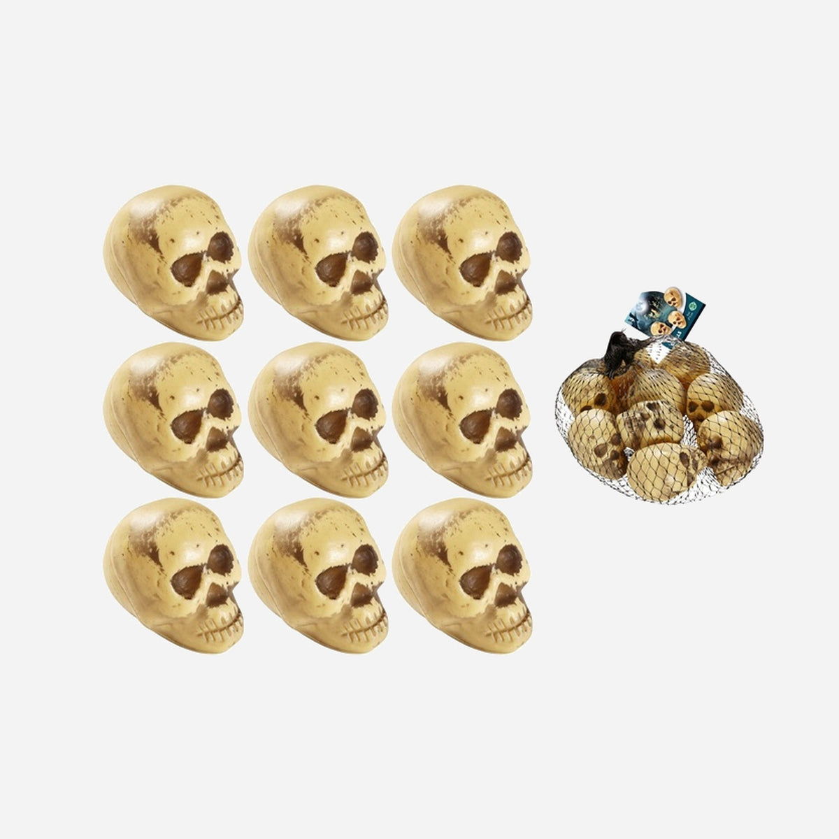 Lot de 9 décorations mini crânes 5 cm