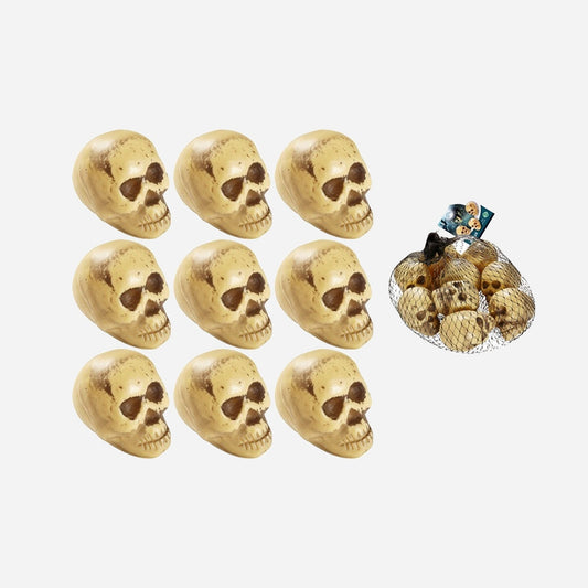 Lot de 9 décorations mini crânes 5 cm