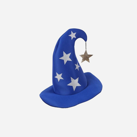 Chapeau de magicien merlin bleu avec étoiles
