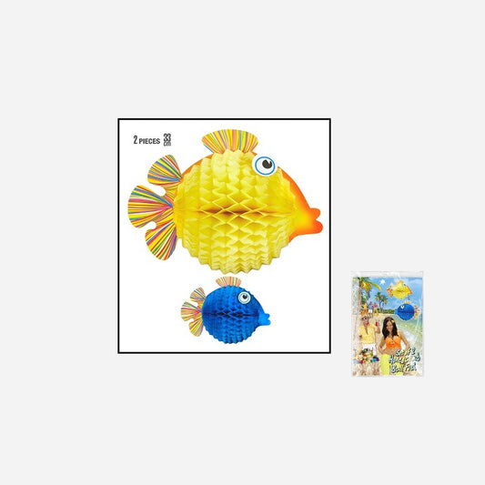 Lot de 2 décorations poisson globe festonnées 33 cm