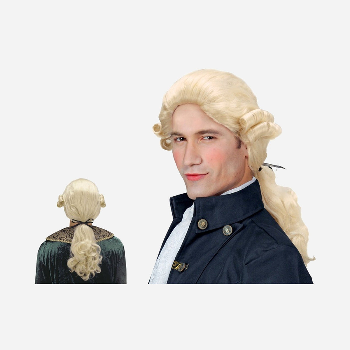 Perruque rococo avec queue de cheval blond adulte